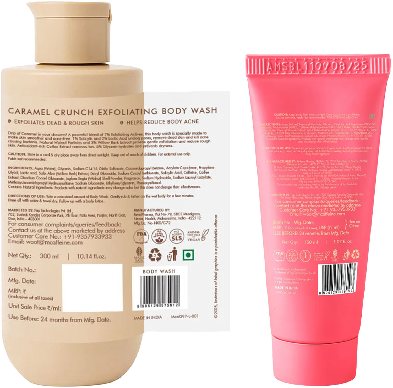 Image of mCaffeine Exfoliating & Perfumed Body Care Combo | Caramel Body Wash & Sweet Escape Lotion
