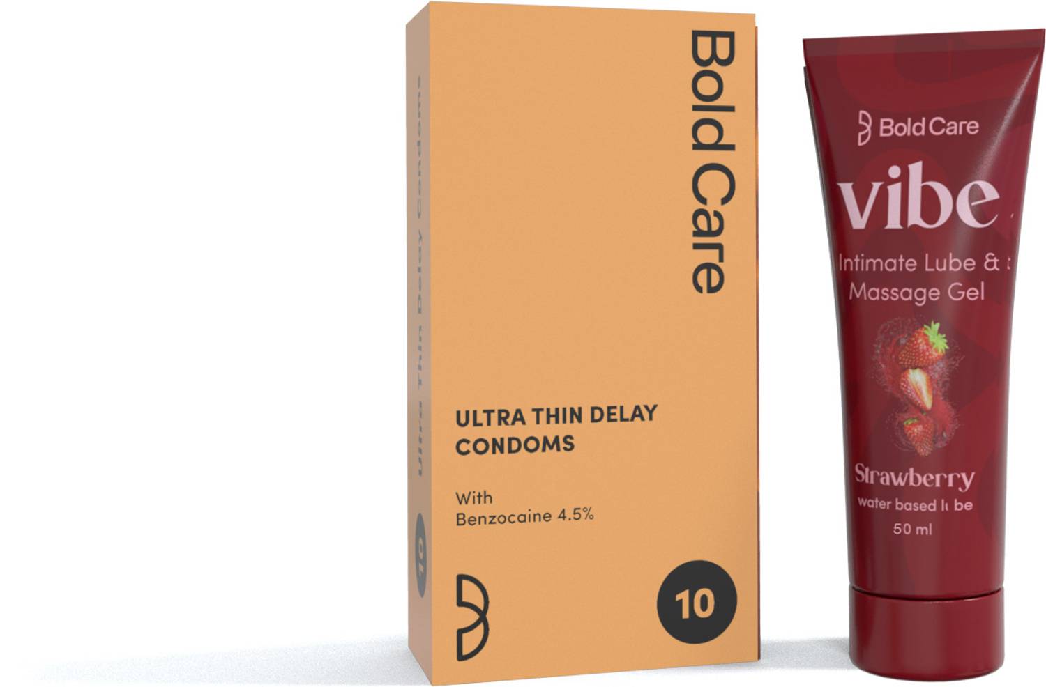 Bold Care Ultra Thin Climax Delay Condoms - 10 Sheets with Strawberry Flavored Lubricant-50ml
