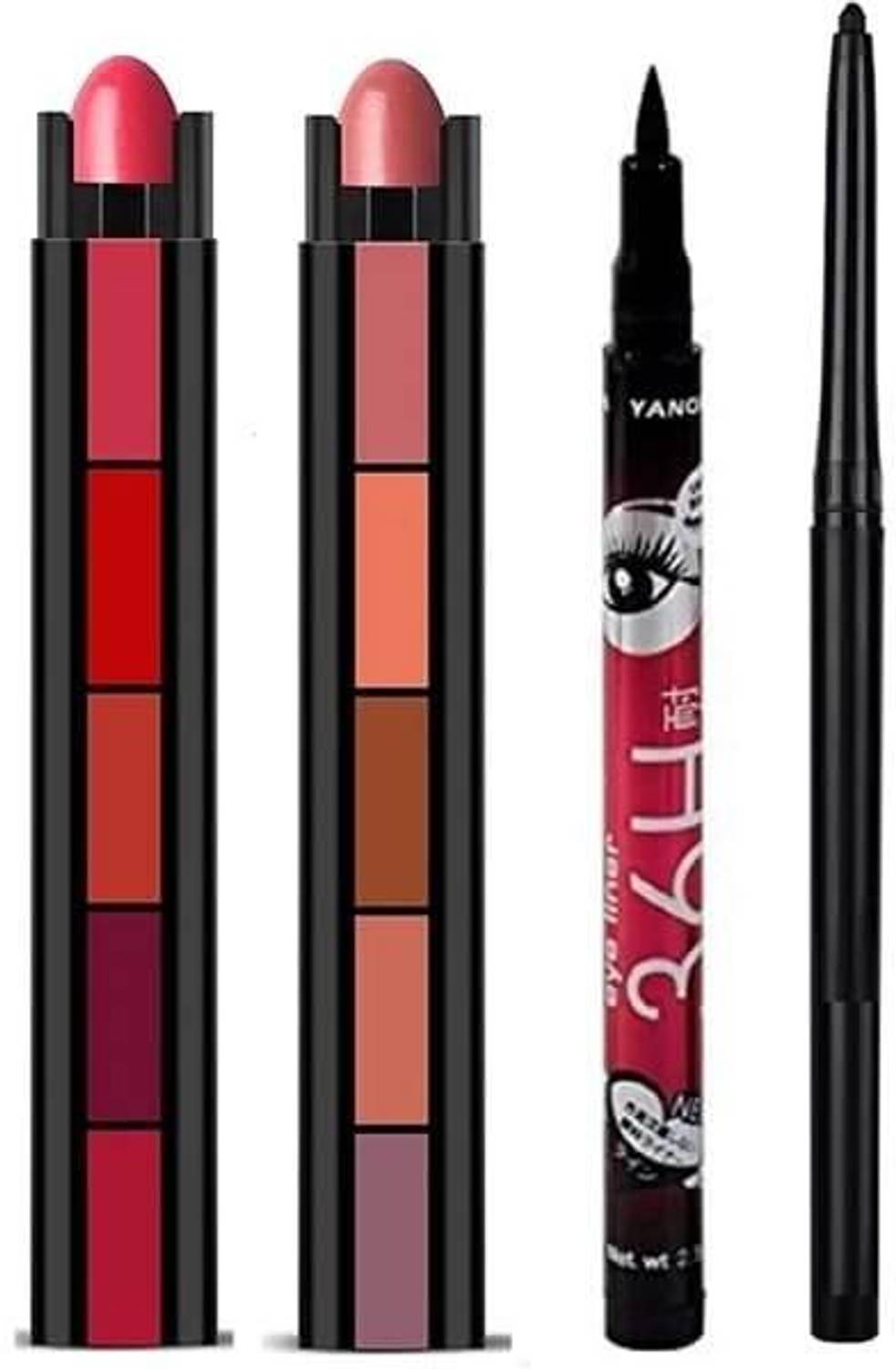 AIRABLUSH 5 In 1 Matte Finish 5Sh Lipstick Red Edition An, 36 H Deep Black Kajal