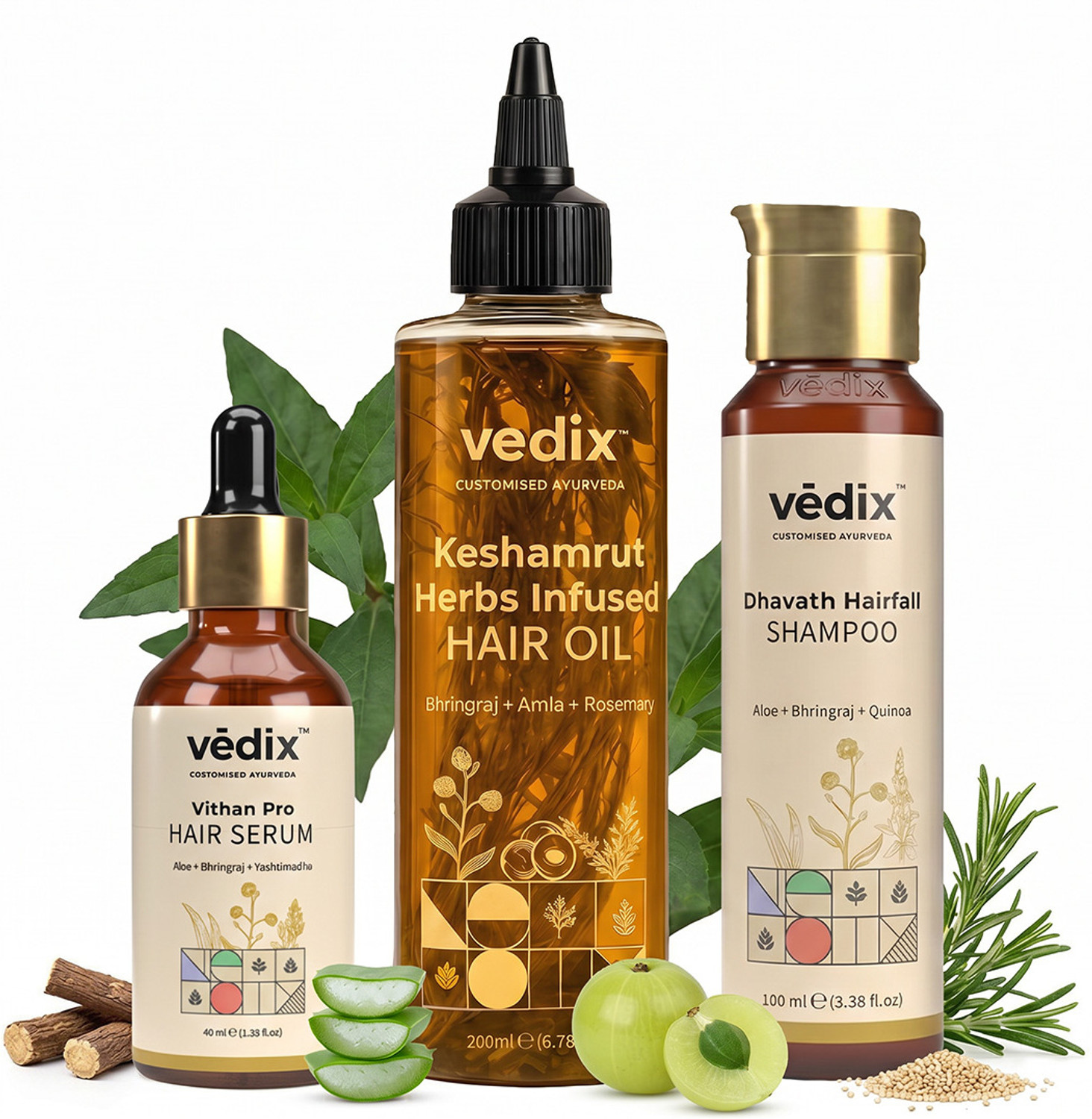 Image of Vedix Keshamrut Kit with Herbs Infused Oil, Hairfall Shampoo & Hair Growth Serum