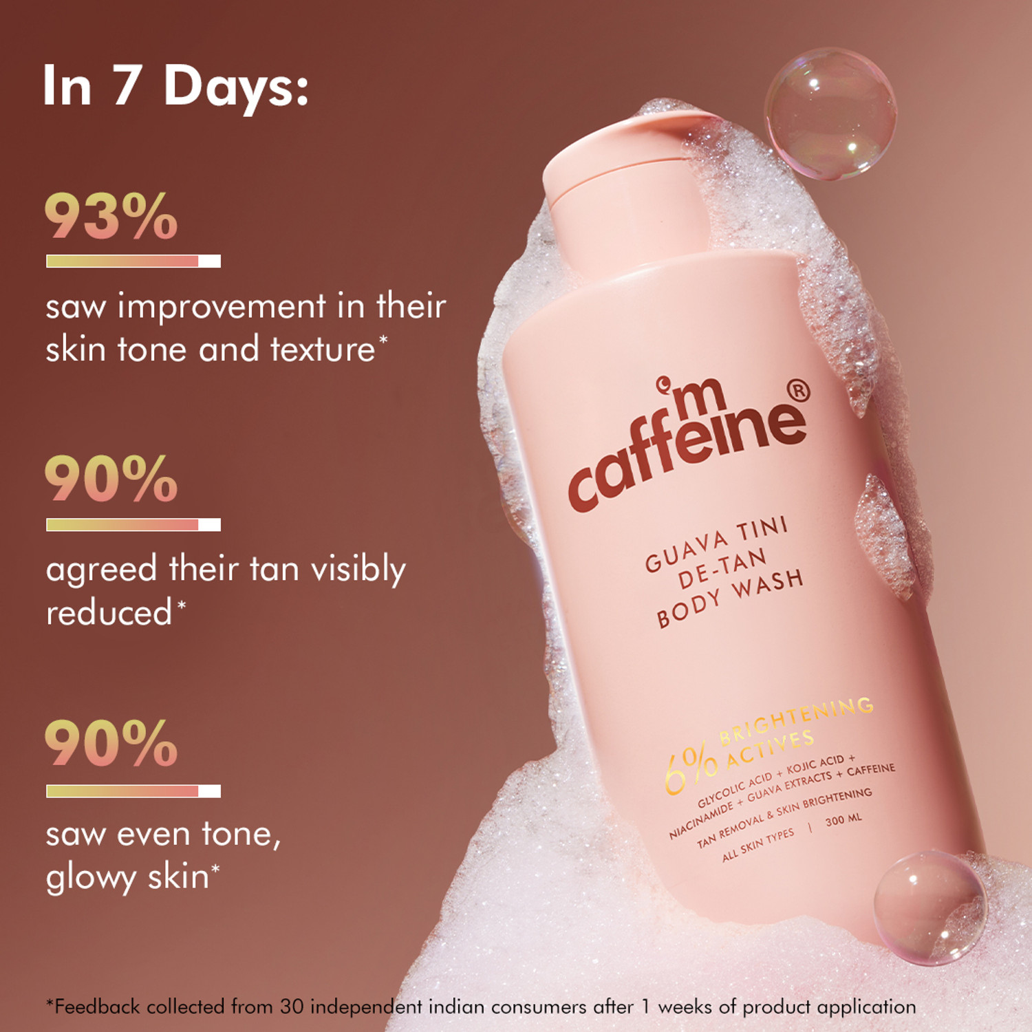 Image of mCaffeine Detan Body Wash with 1% Glycolic, 5% Niacinamide-Kojic acid | Reduces Dark Spots