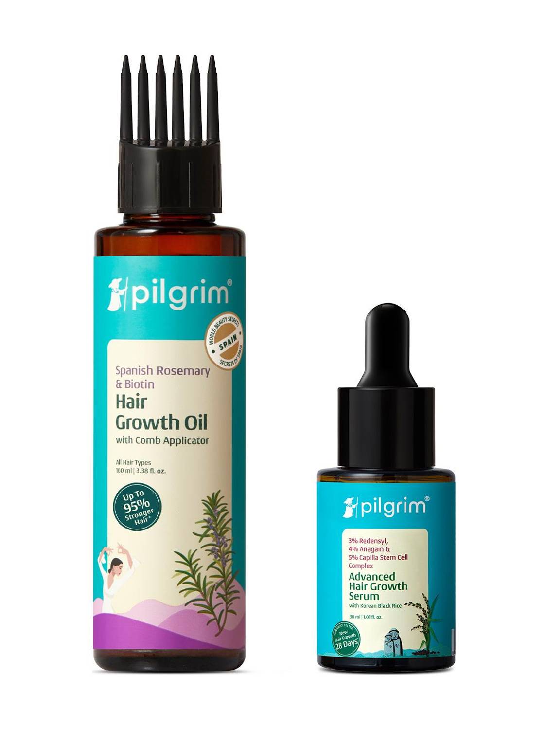 Pilgrim Spanish Rosemary & Biotin Hair Oil 100ml + Serum 30ml - Image 1
