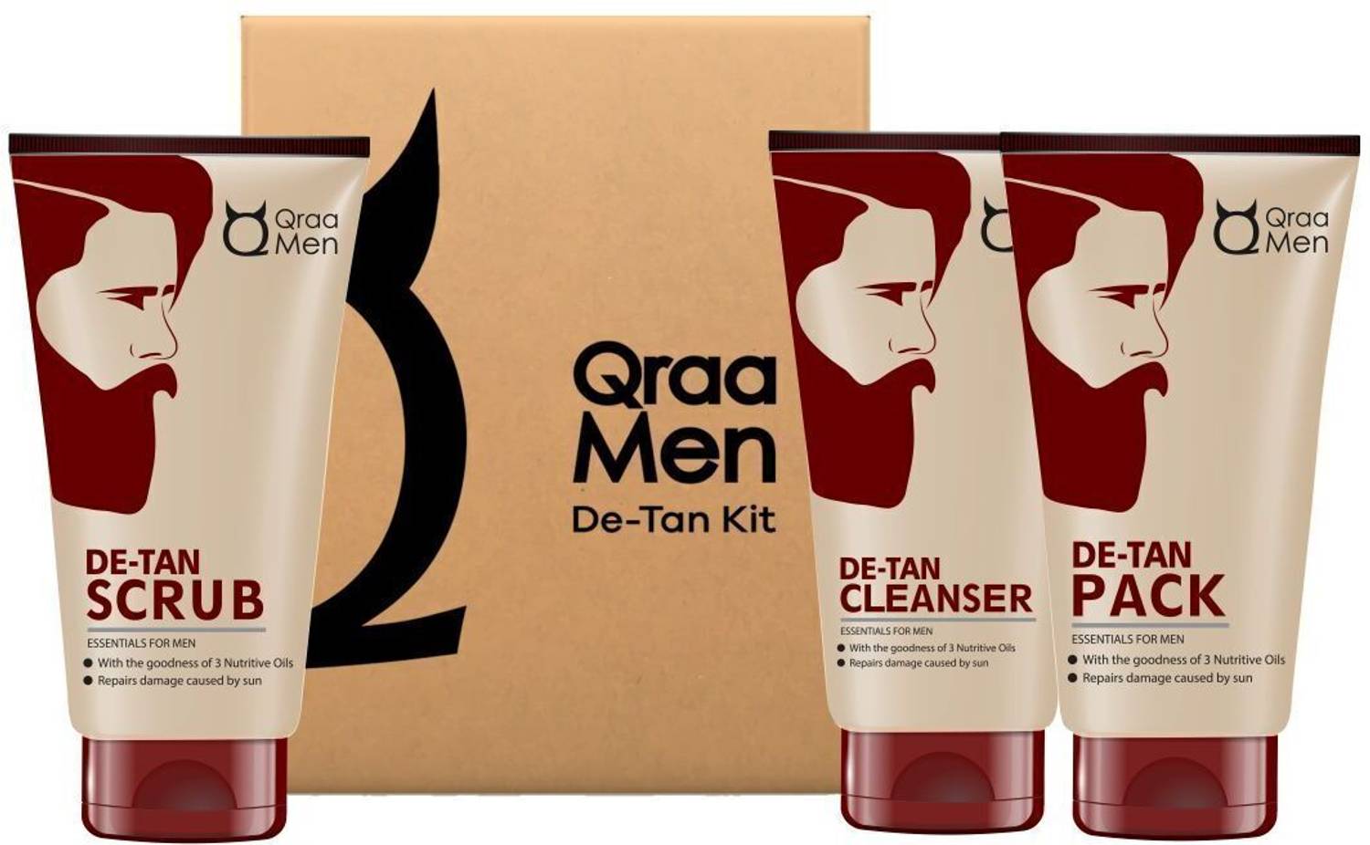 Qraa De-Tan Kit For Instant Tan Removal For Men, (Pack of 3)