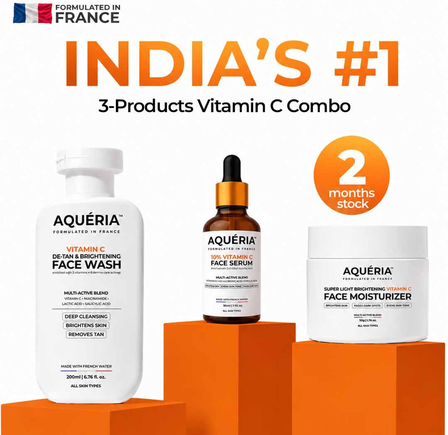 Image of Aqueria Complete Vitamin C Skincare Combo Face Wash 200ml Serum 50ml Moisturizer 100g