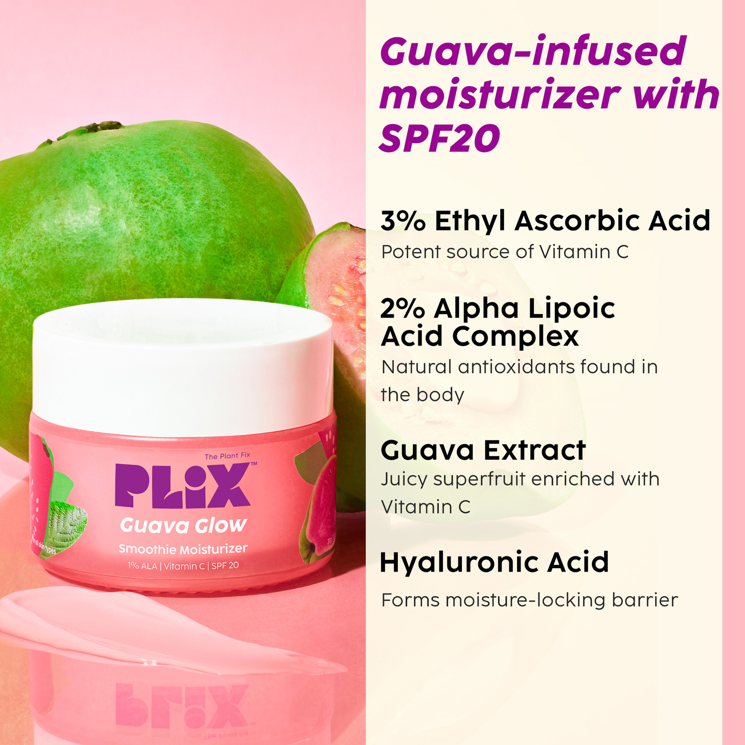 Image of The Plant Fix Plix Guava Regime Glowy Skin Hydrating Cleanser, Toner Serum, Smoothie Moisturizer
