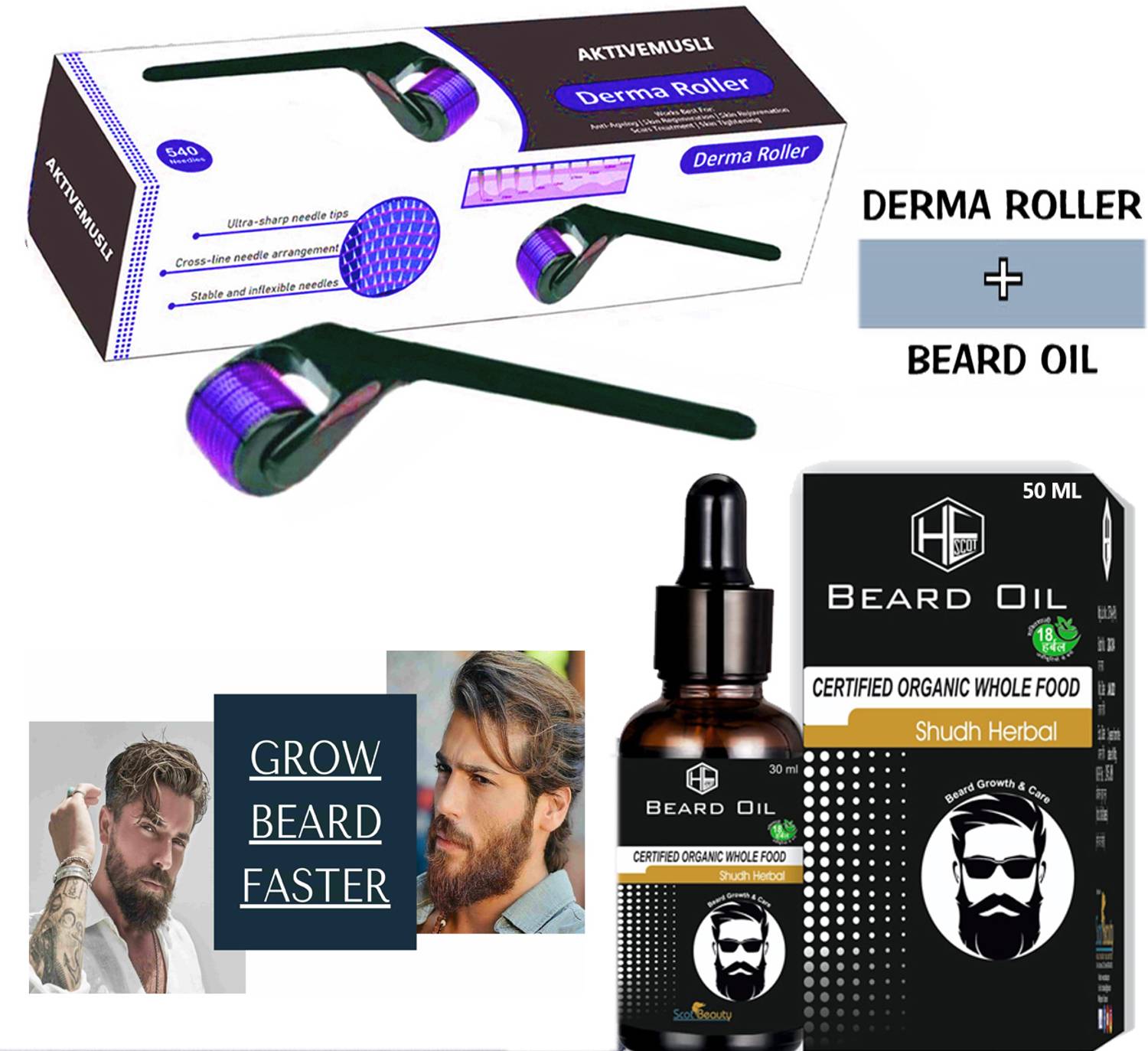Aktivemusli Beard Growth Kit | Advanced Beard Growth Oil (30ml) & Beard Activator