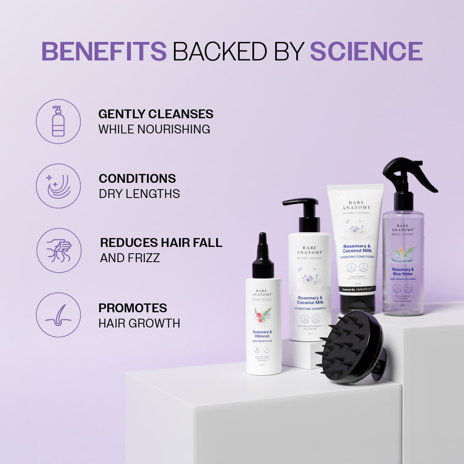 Image of BARE ANATOMY Rosemary Hair Growth Kit | Hair Spray, Shampoo, Conditioner,Oil & Scalp Massager