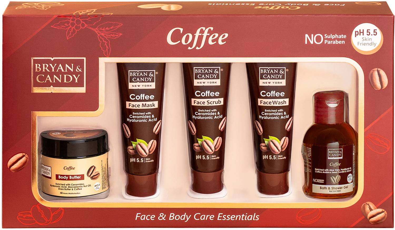 Bryan & Candy Coffee Bath Kit For Women & Men, Vegan, pH 5.5, SLS & Paraben-Free, Gift Kit