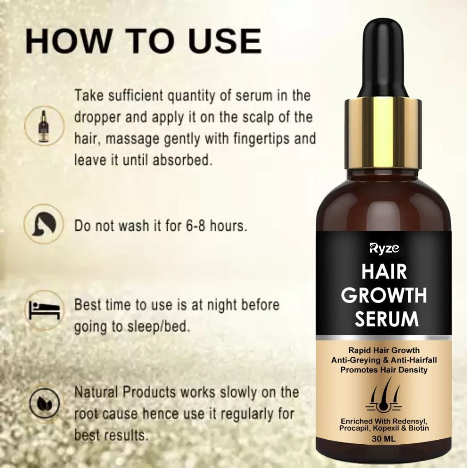 Image of Ryze Advanced Serum - Redensyl, Anagain, Biotin for Hair Growth with derma roller
