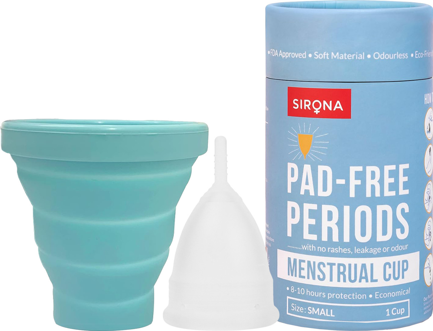 Image of SIRONA Foldable Menstrual Cup Sterilizing Container & Reusable Menstrual Cup - Small