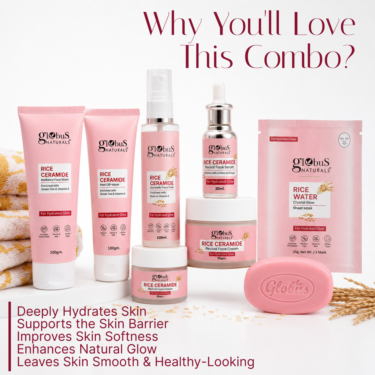 Image of Globus Naturals Rice Ceramide Glow Combo | 8-Step Korean Glass Skin Kit