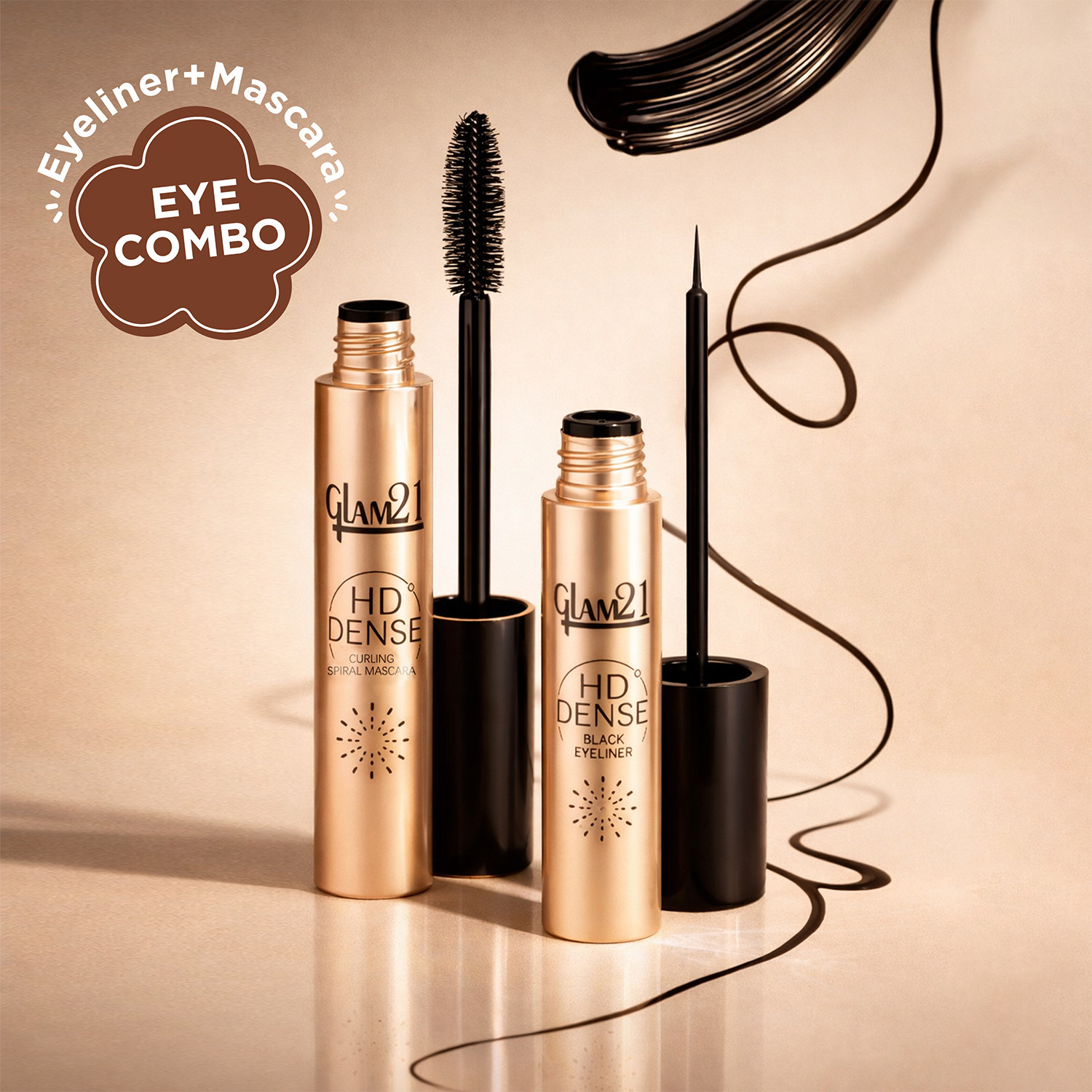Image of Glam21 HD Dense Mascara + Black Eyeliner Combo Pack Smudge & Waterproof Stay Upto 12Hrs