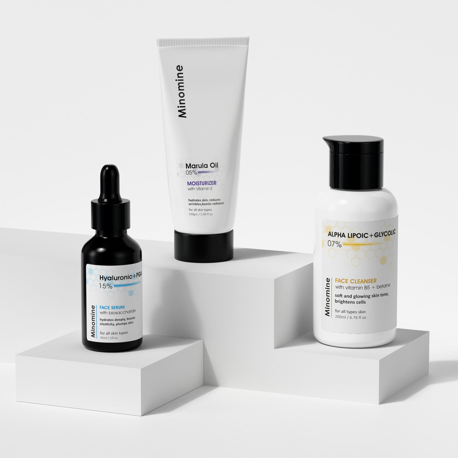 Image of Minomine Deep Moisture Repair Skincare Set | Hydrating Glow for Dry Skin | Cleanser, Serum & Moisturizer