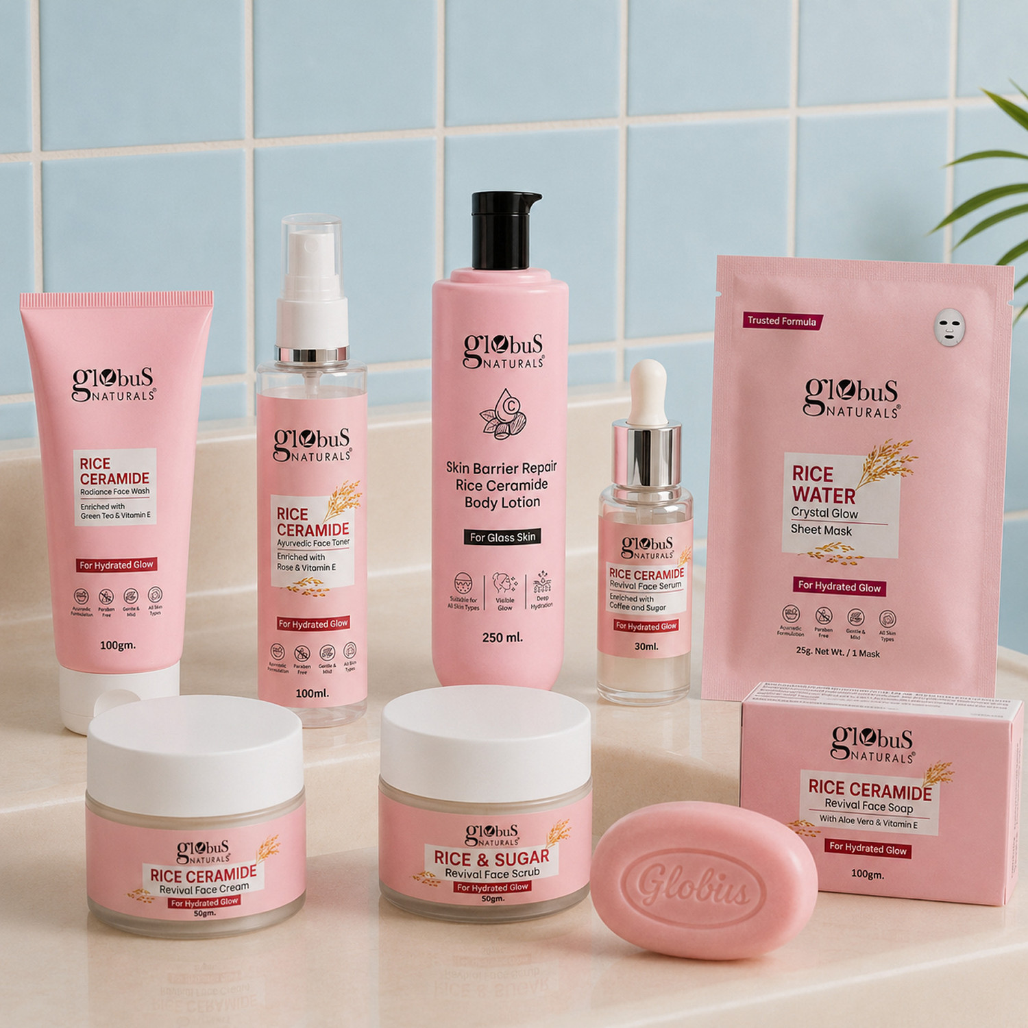 Image of Globus Naturals Rice Ceramide Glow Combo |9-Step Korean Glass Skin Kit