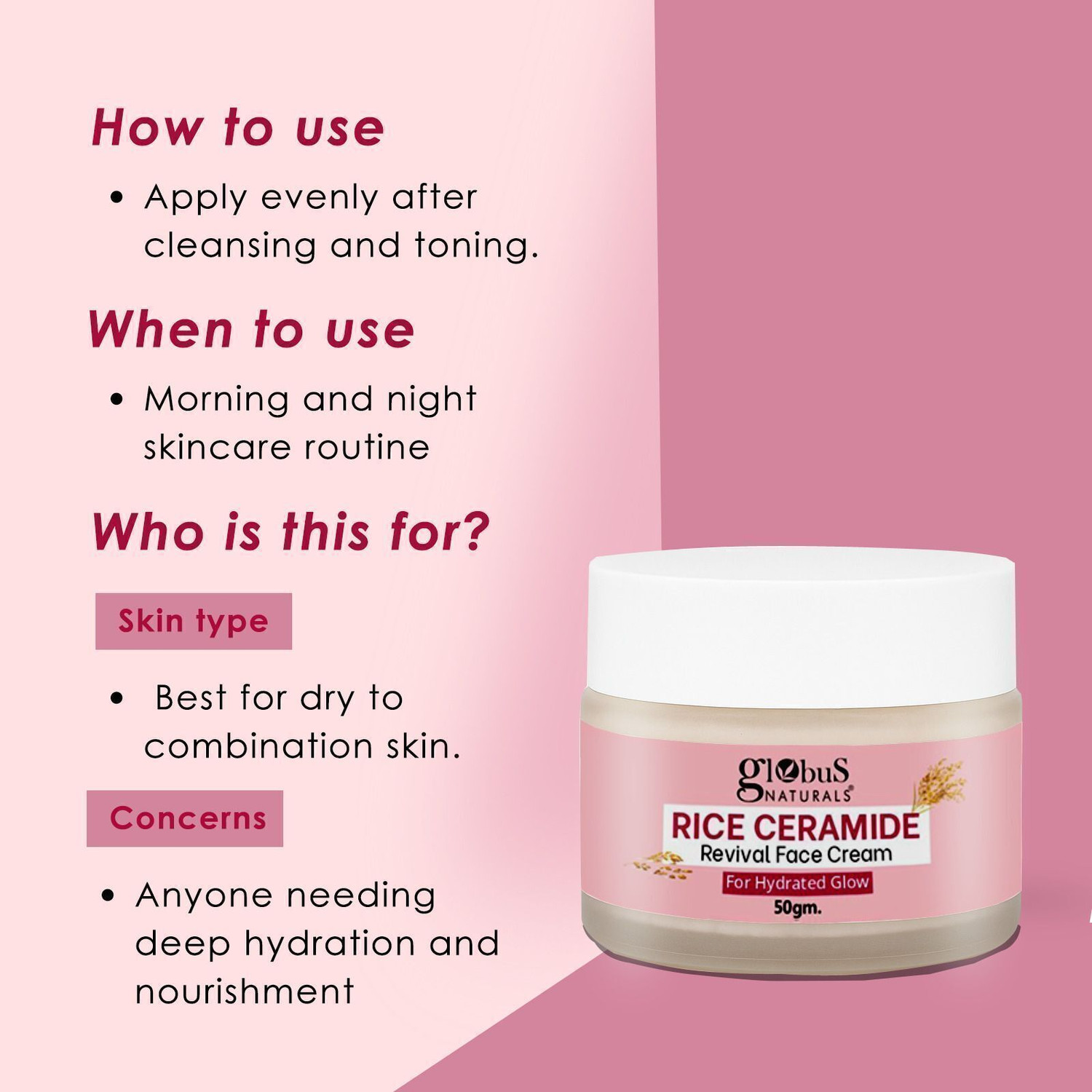 Image of Globus Naturals Ceramide Glow Rice Radiance Combo For Korean Glass Skin Face Wash, Face Cream, Face Serum, Face Toner, Face Scrub, Peel off Mask