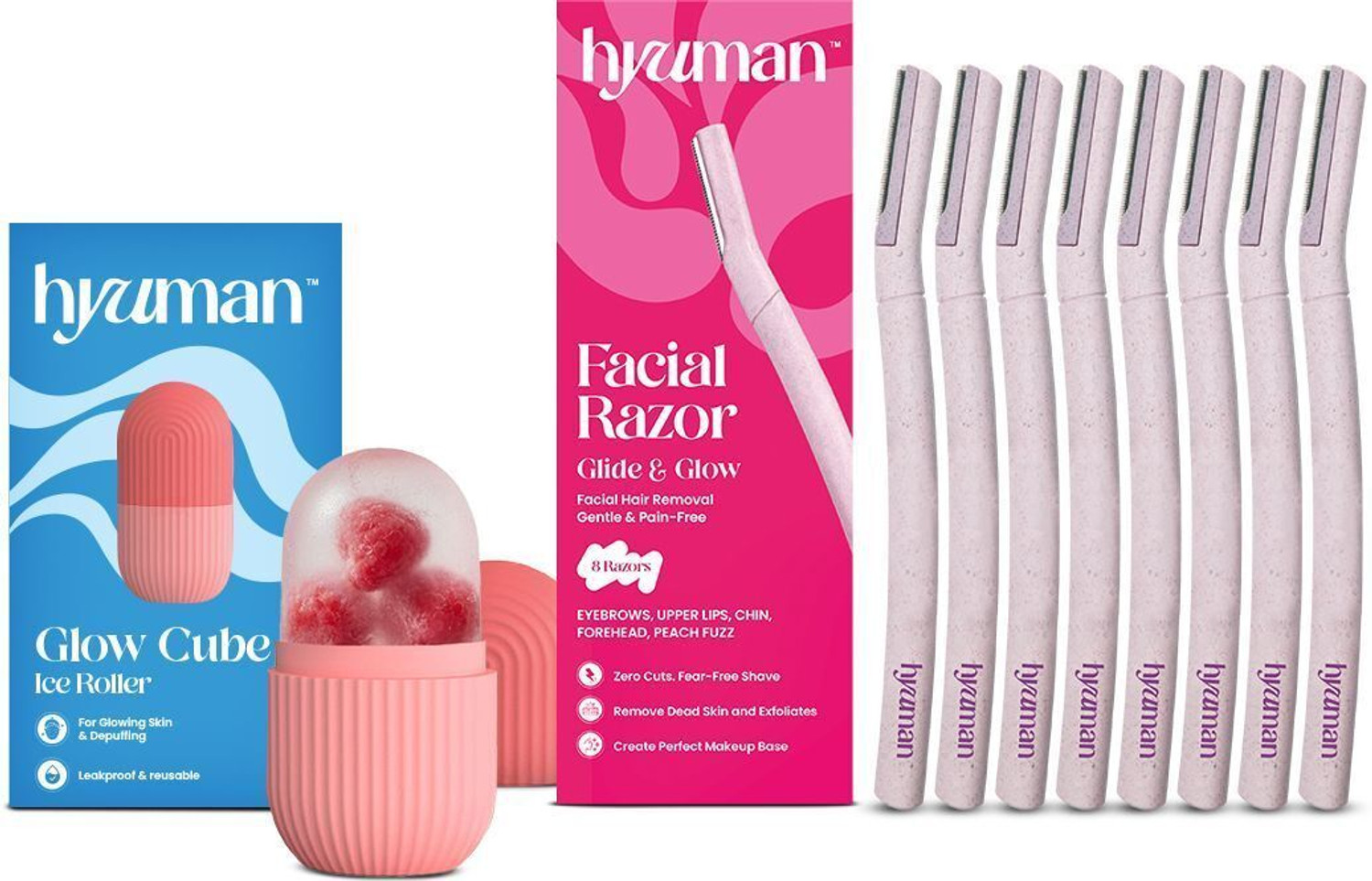Image of Hyuman Combo Face Razor & Ice Roller, 8 Razor + 1 Ice Roller For Glowing and Clear Skin