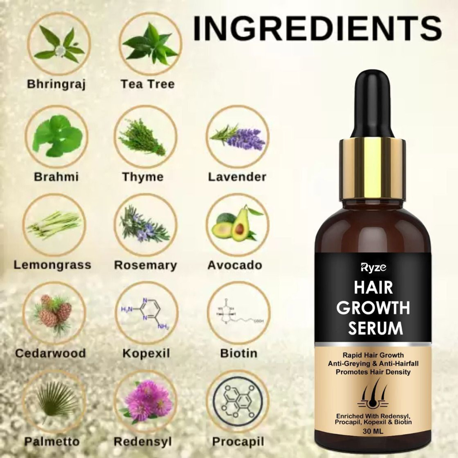 Image of Ryze Advanced Serum - Redensyl, Anagain, Biotin for Hair Growth with derma roller