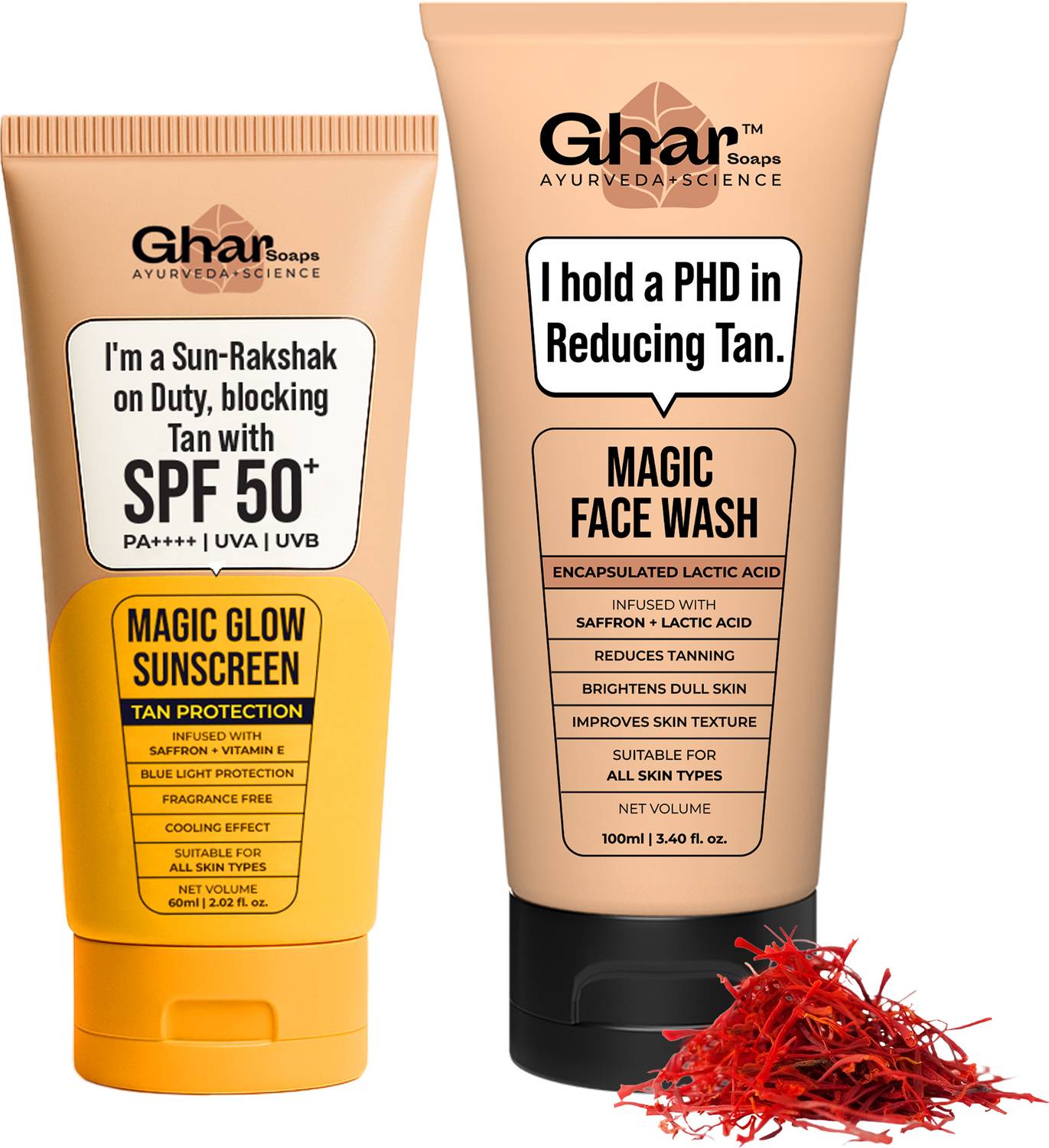 Ghar Soaps Glow Combo: Magic Face Wash + Sunscreen SPF 50+ PA++++