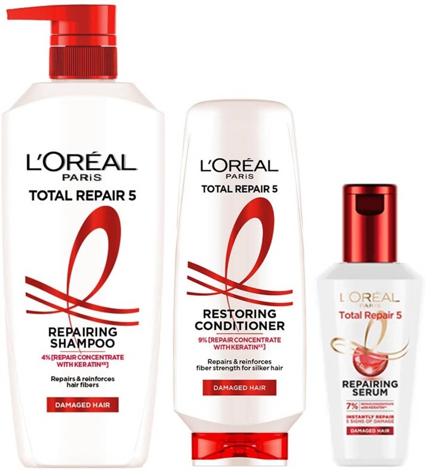 L'Oréal Paris Total Repair 5 Shampoo 650ml + Conditioner 175ml + Serum 40ml Rs. 603 - Flipkart
