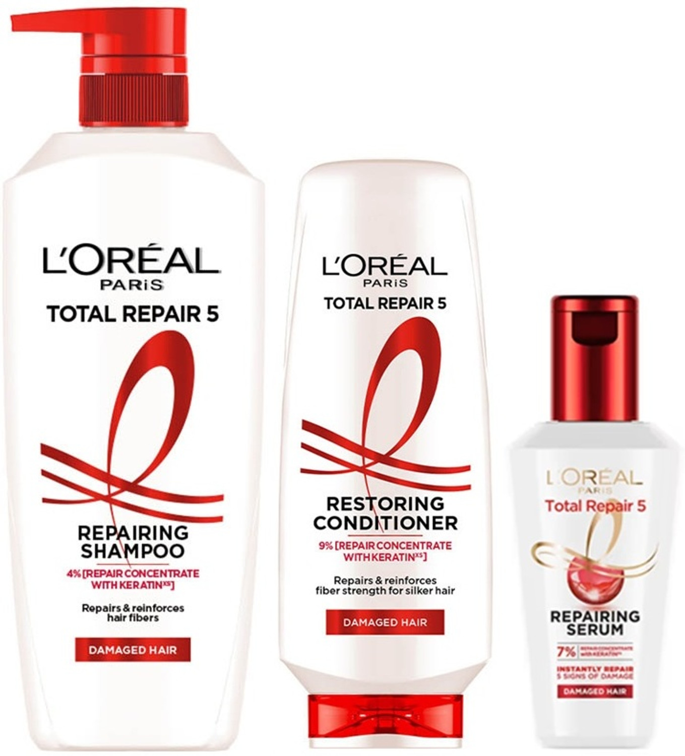 Image of L'Oreal Paris Total Repair 5 Shampoo 650ml + Conditioner 175ml + Serum 40ml (3 Items in the set)
