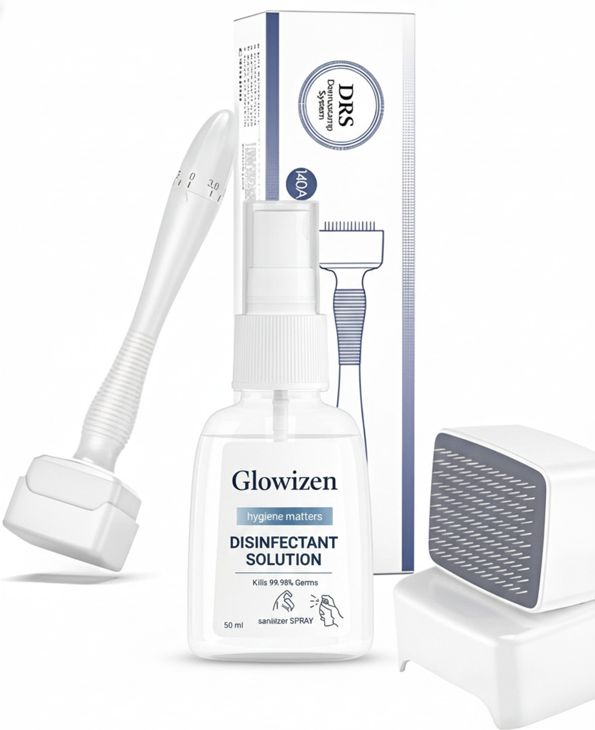 Image of GLOWIZEN 140 Needles Adjustable 0~3mm Derma stemp with Disinfectant microneedling Kit