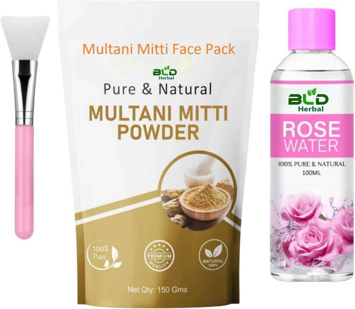 BLDHERBAL NATURAL MULTANI MITTI ROSE WATER &SINGLE STICK OF BRUSH
