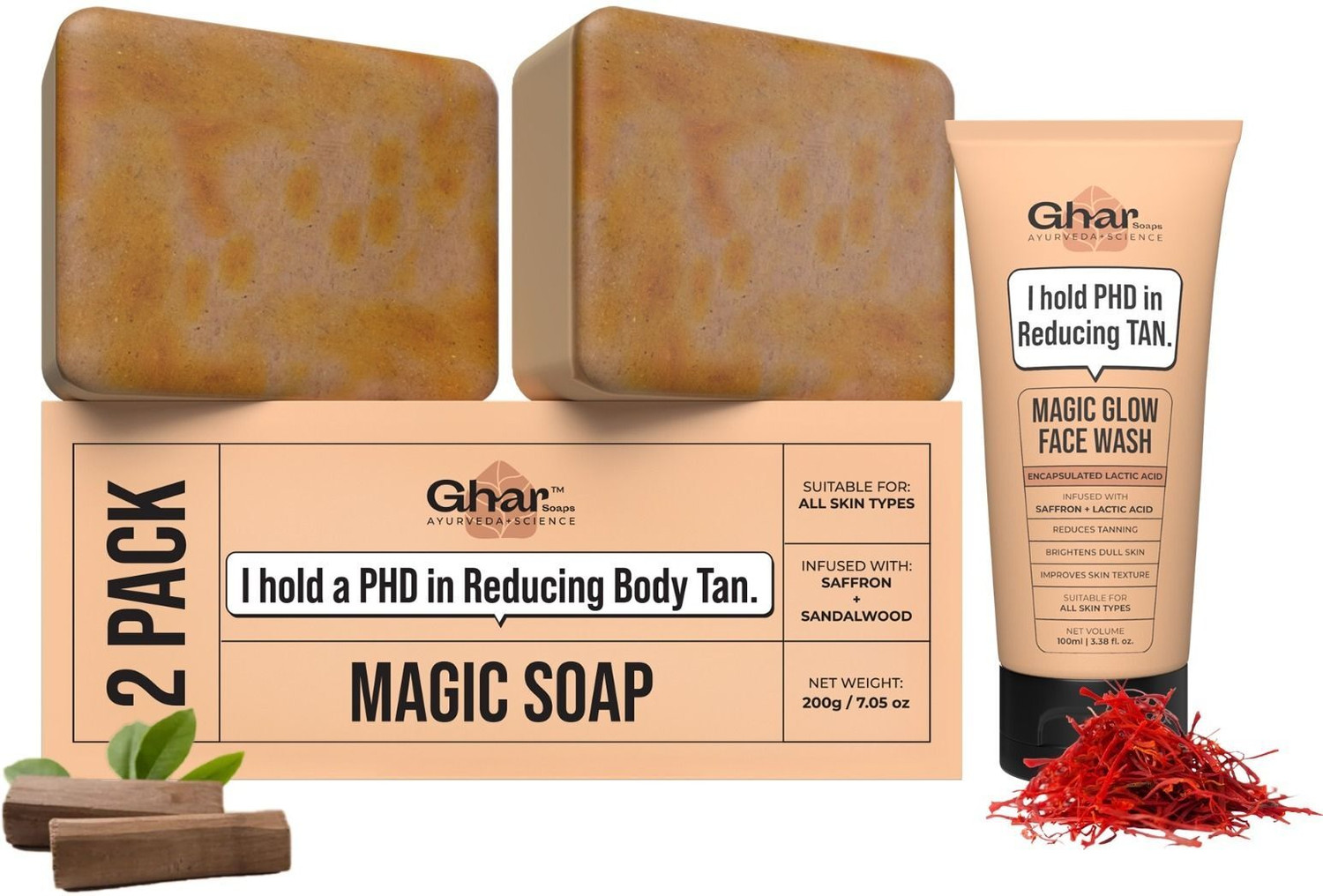 Image of Ghar Soaps De-Tan Magic Combo Set - Soap & Facewash