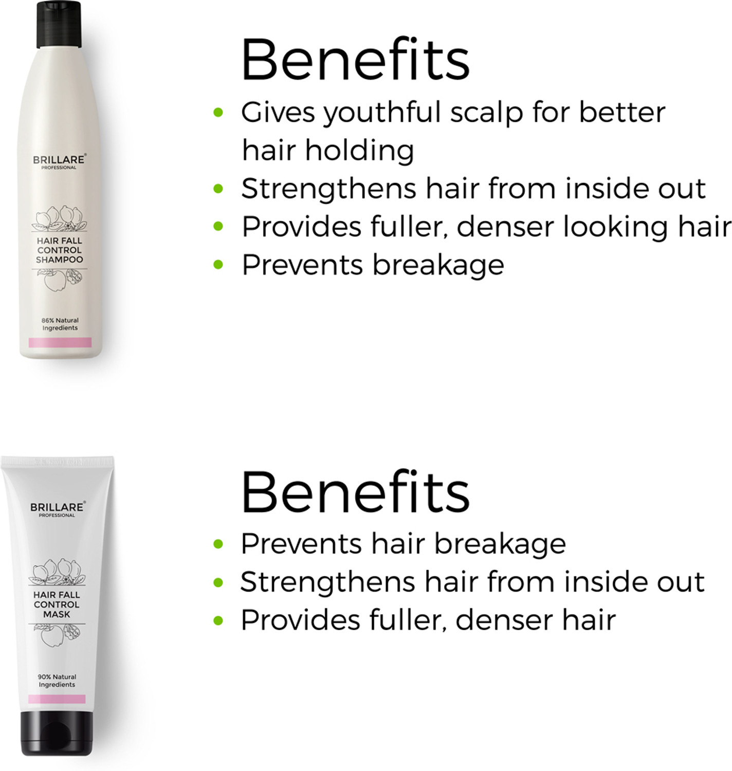 Image of BRILLARE Combo of Hair Fall Control Shampoo & Hair Fall Control Hair Mask, Reduce Seasonal Hair Fall, Soy Protein, Vital Plants, Paraben-Free