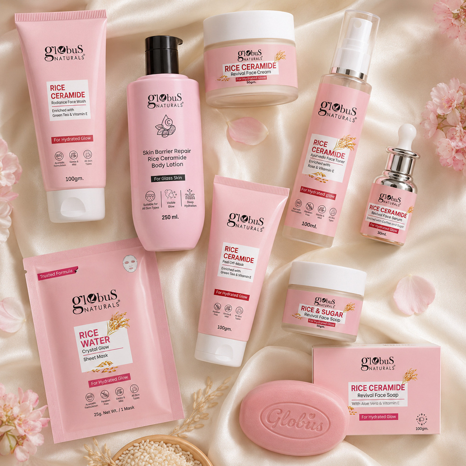 Image of Globus Naturals Rice Ceramide Glow Combo |9-Step Korean Glass Skin Kit