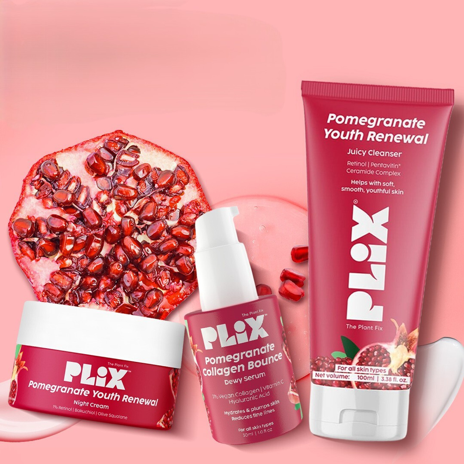 Image of The Plant Fix Plix Pomegranate Youth Renewal Night Care Combo for Fine Lines, Wrinkles & Hydration