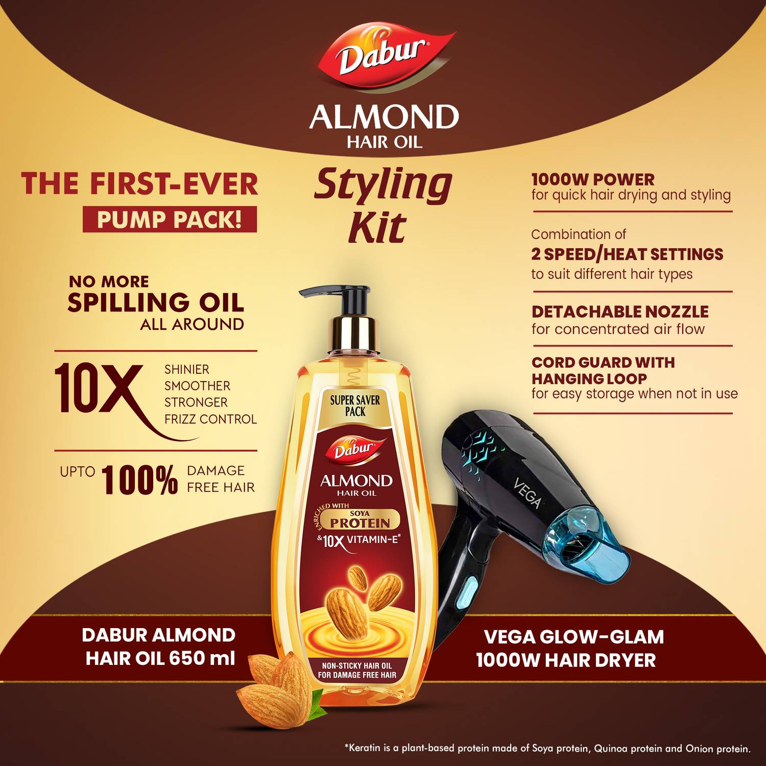 Dabur Hair Styling Kit 650ml + 1000W Hair Dryer - Image 4