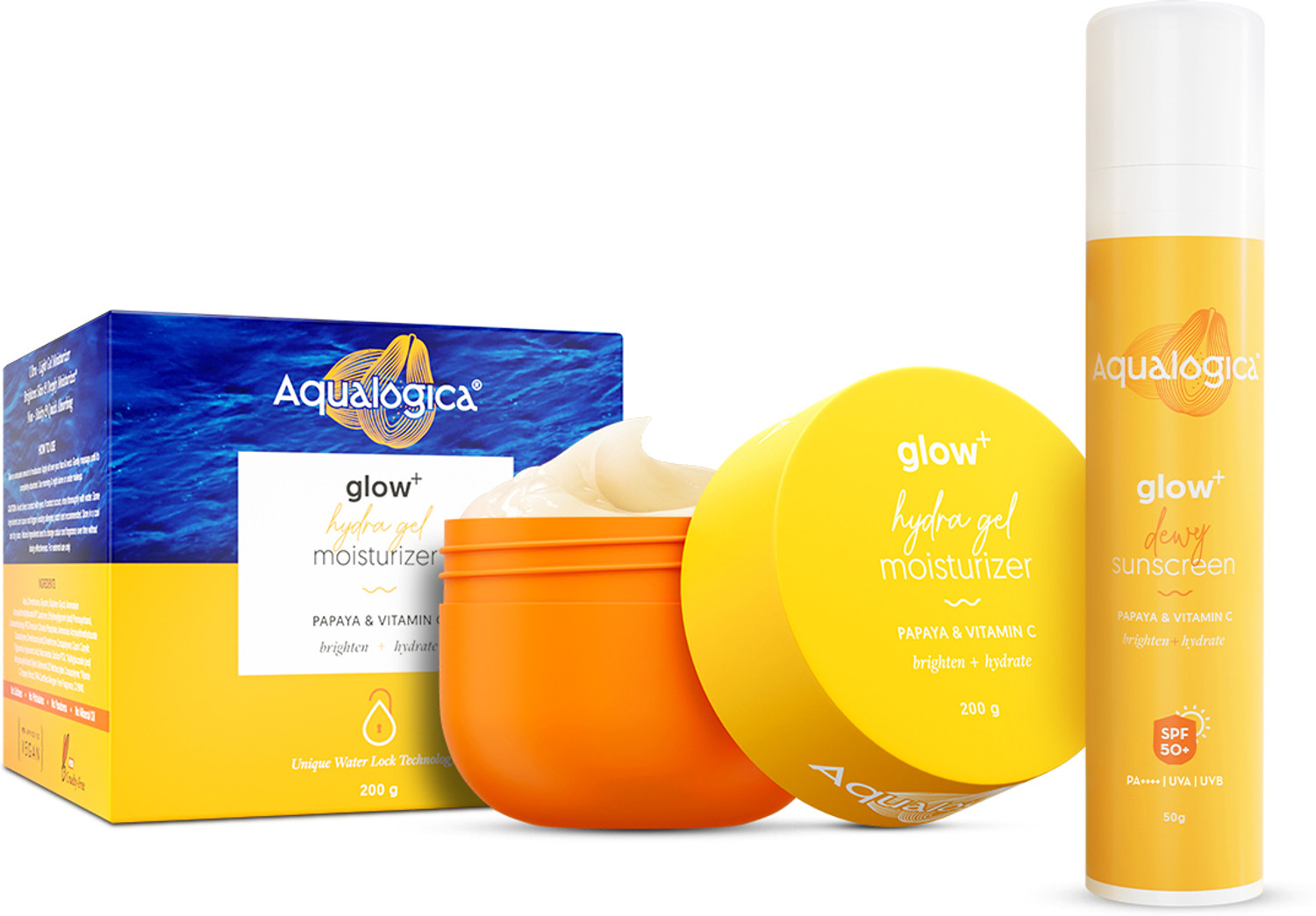 Image of Aqualogica Hydra Glow Duo - Glow+ Dewy Sunscreen (50g) & Glow+ Hydra Gel Moisturizer (200g)