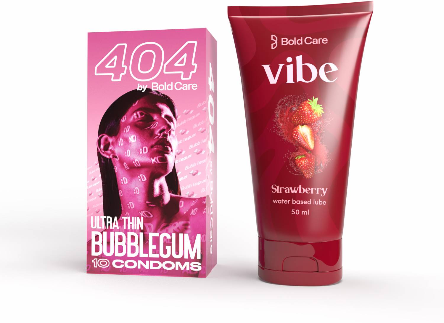 Bold Care 404 Ultra Thin Bubblegum Condoms-10 Sheets with Strawberry Flavored Lubricant-50ml