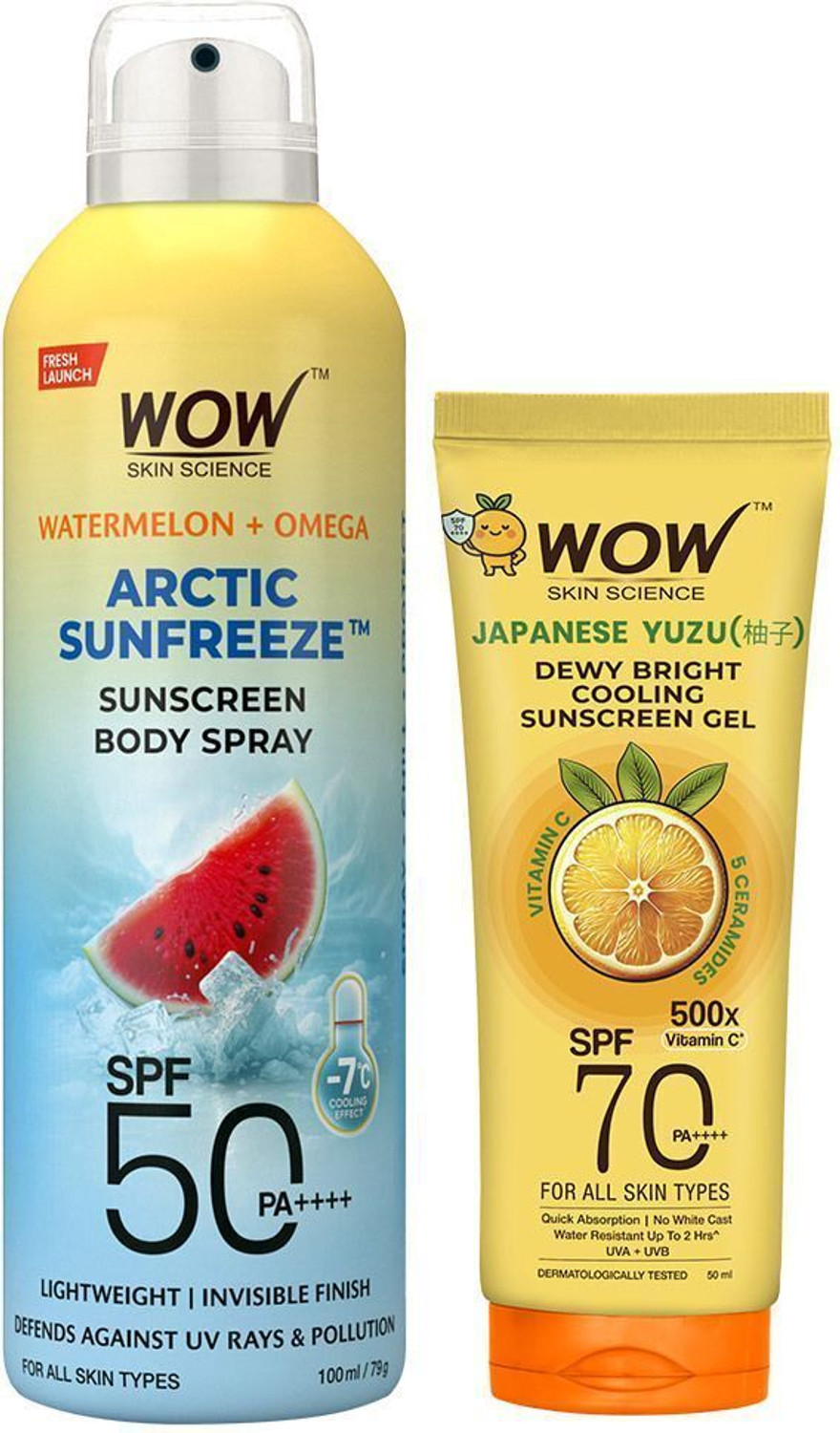 Image of WOW SKIN SCIENCE Sunscreen Combo | SPF70 Yuzu Gel 50ml + SPF50 Watermelon Spray 100ml (2 Items in the set)