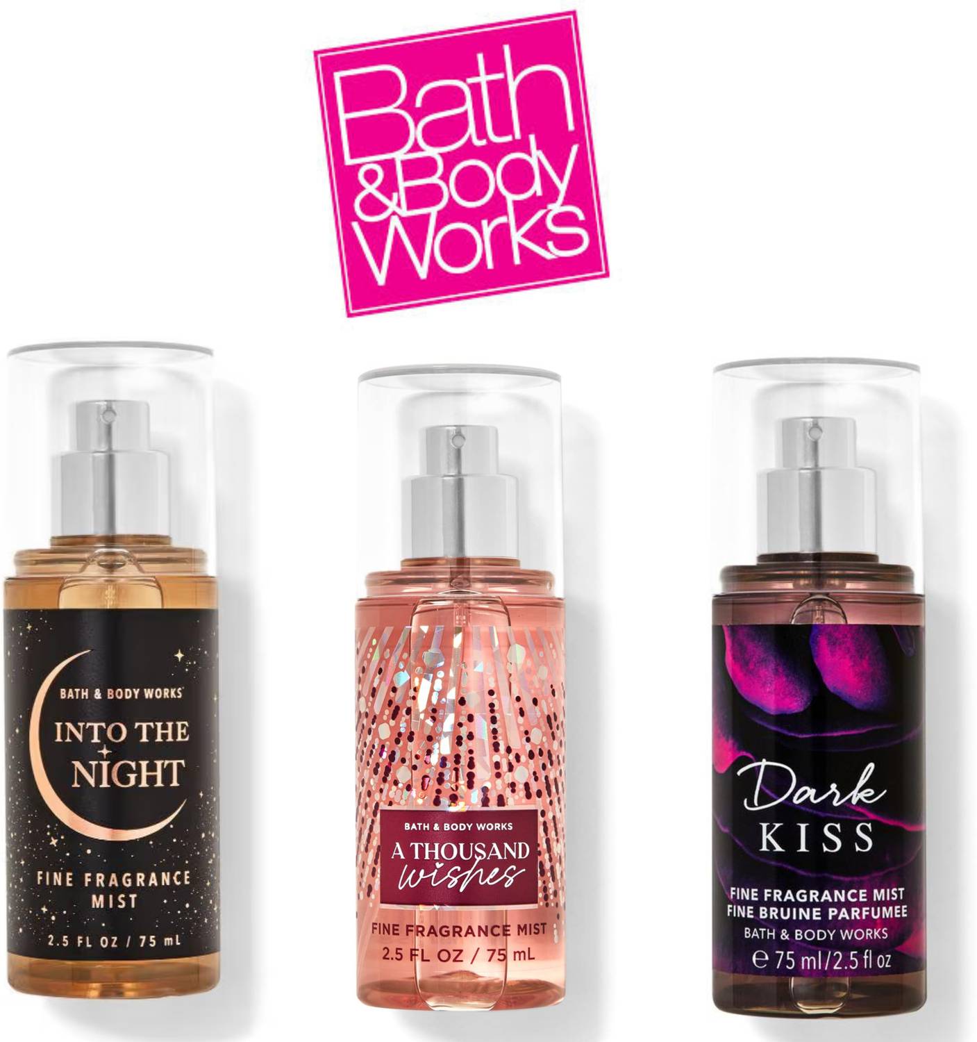 BATH & BODY WORKS INTO THE NIGHT THOUSAND WISH AND DARK KISS MINI