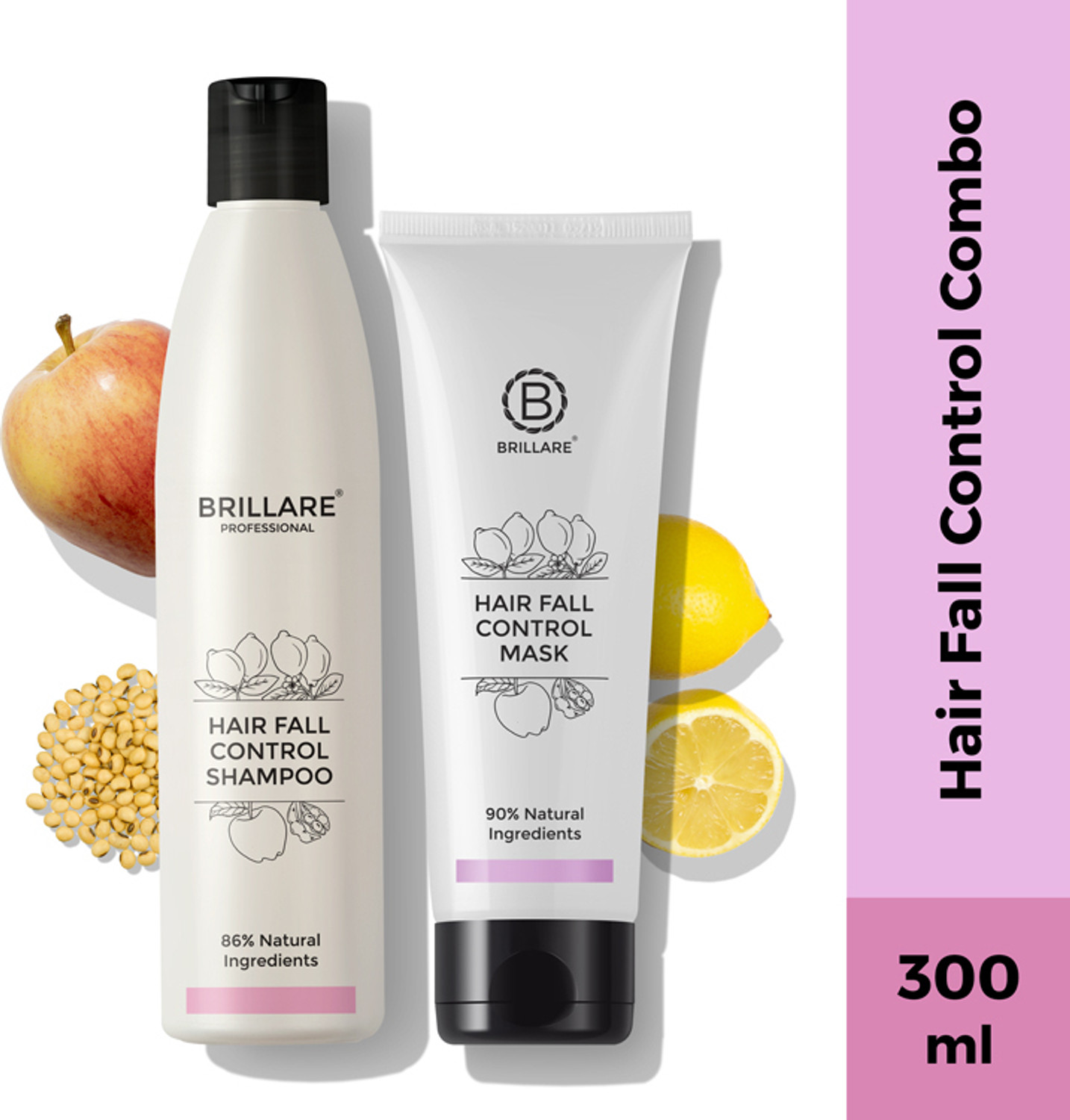 Image of BRILLARE Combo of Hair Fall Control Shampoo & Hair Fall Control Hair Mask, Reduce Seasonal Hair Fall, Soy Protein, Vital Plants, Paraben-Free
