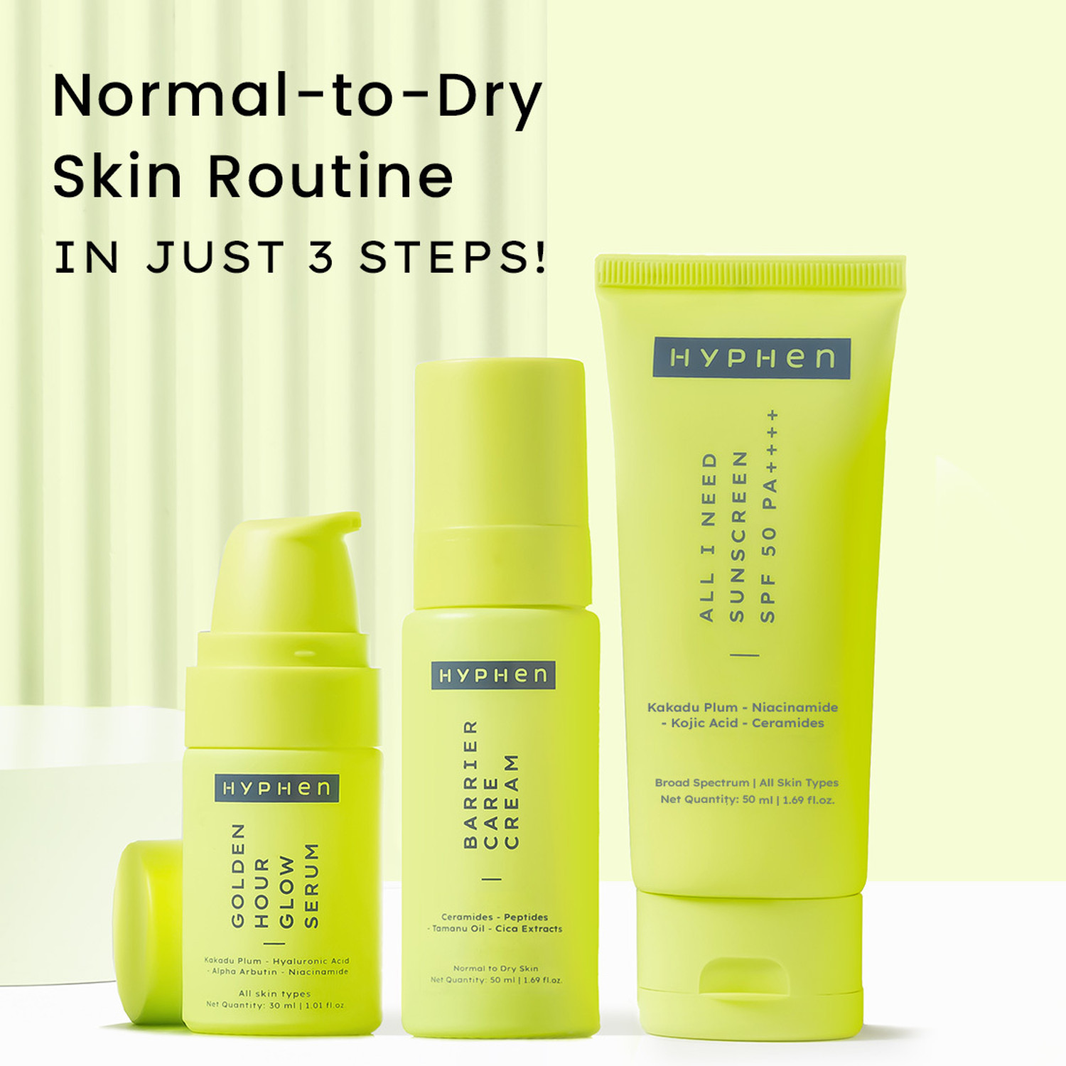 Image of HYPHEN Daily Face Care Combo - Normal to Dry Skin | Serum, Moisturizer & Sunscreen