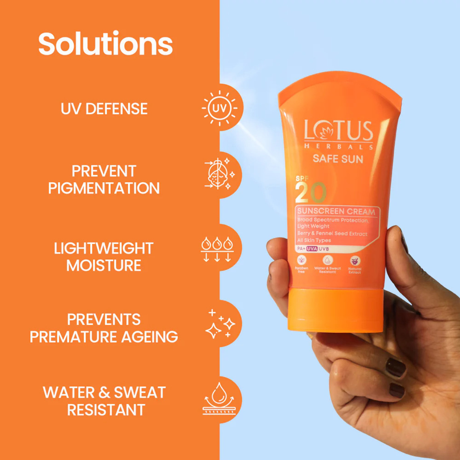 Image of LOTUS HERBALS Sunscreen - SPF 20 PA+ Safe Sun Sunscreen Cream + SPF 20 + 50g Each(Pack of 2)