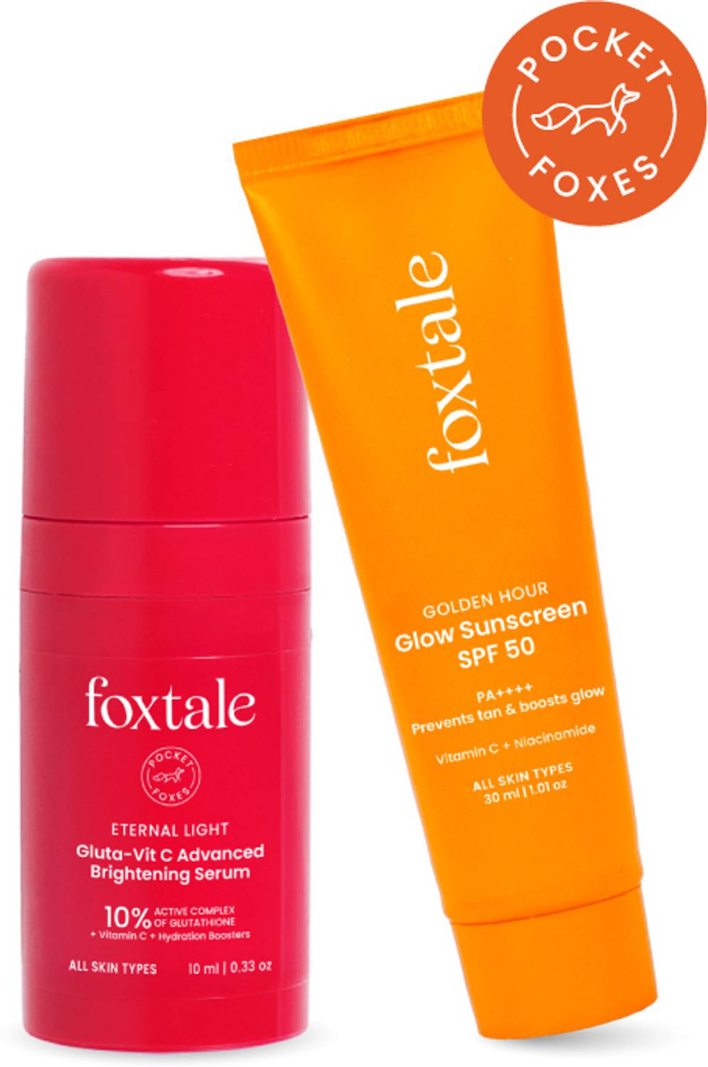foxtale glutathione Foxtale 10% Gluta-Vit C Advanced Brightening Serum 10ml + Glow Sunscreen  SPF 50 30ml Price in India
