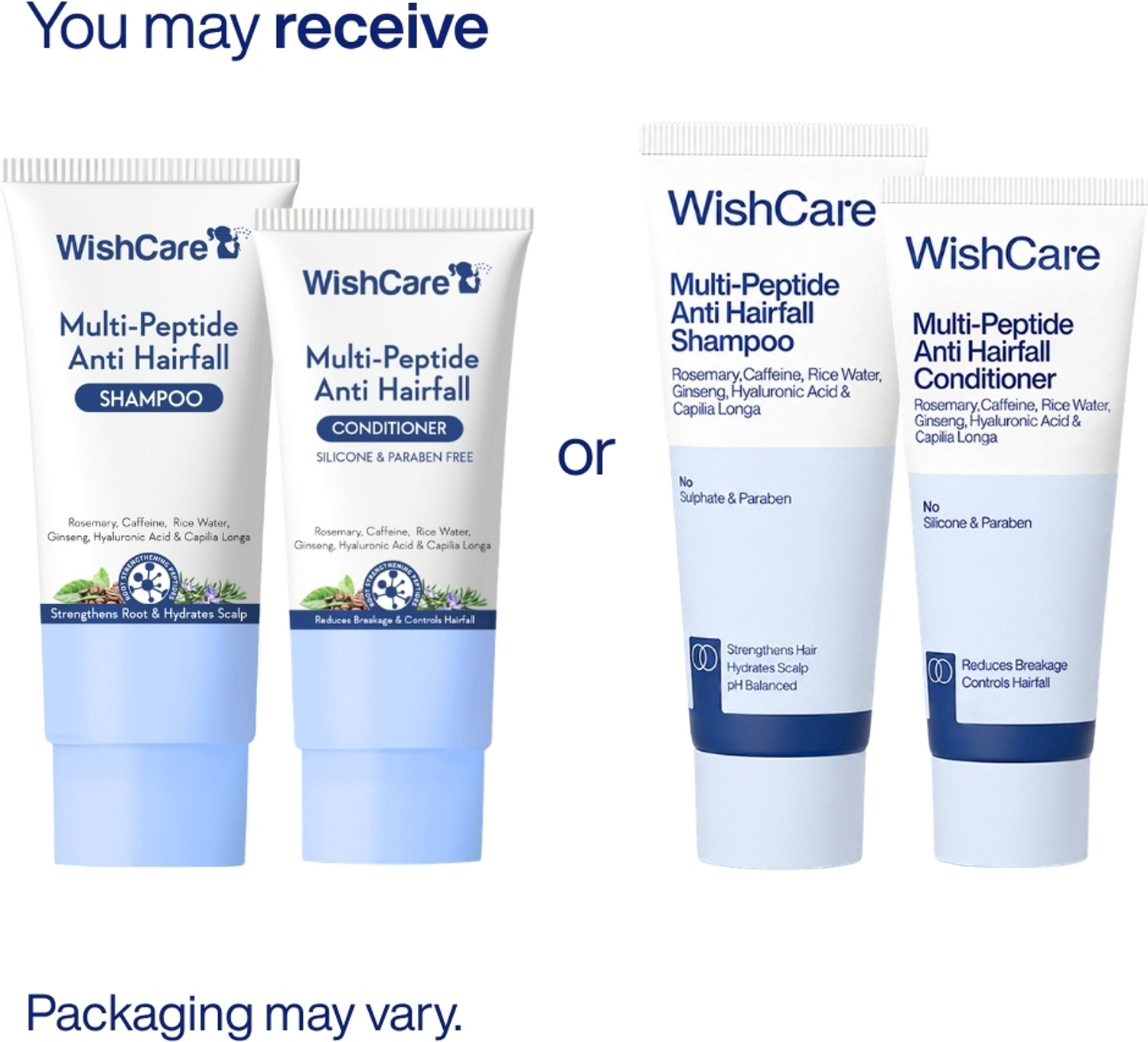 Image of WishCare Multi Peptide Anti Hairfall Shampoo & Conditioner Combo | Rice Water, Rosemary