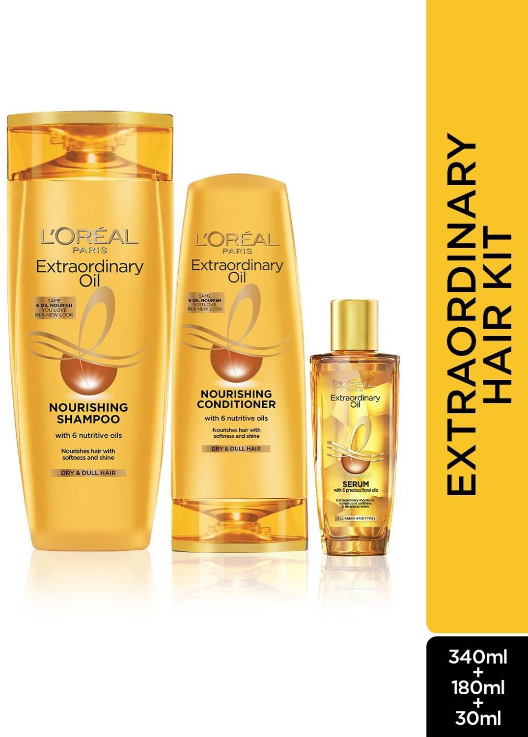 L'Oréal Paris Shampoo (340 ml) + Conditioner (175 ml) + Serum (30 ml)