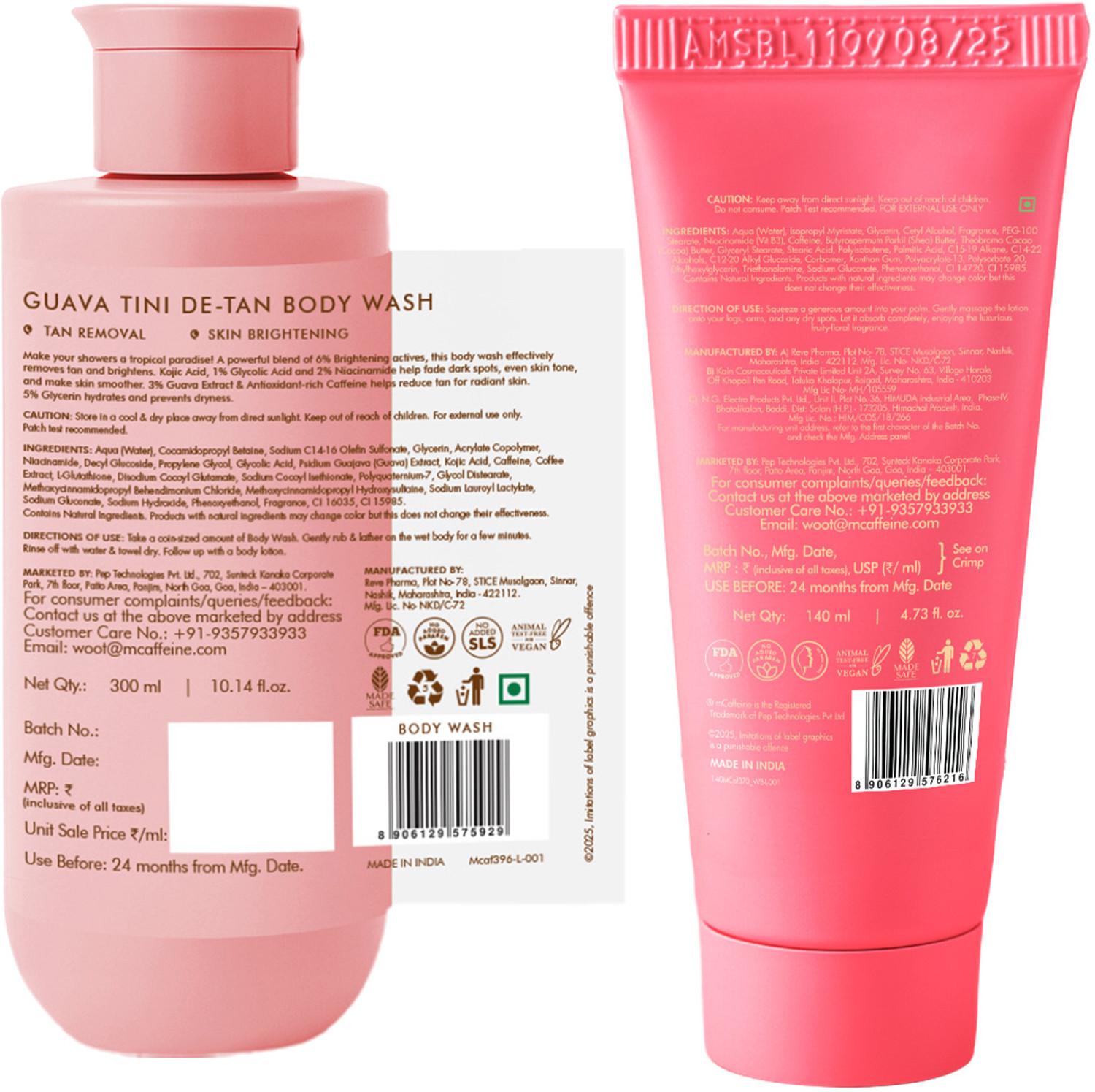 Image of mCaffeine De-Tan & Perfume Duo | Guava De-Tan Body Wash & Sweet Escape Body Lotion (2 Items in the set)