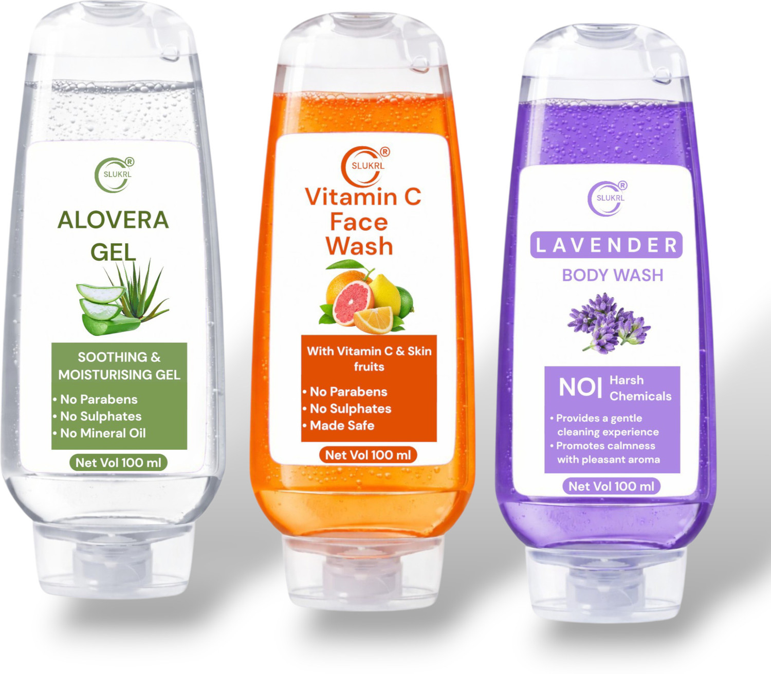 Image of slukrl Skin Fresh Care Kit Aloe Vera Gel Vitamin C Face Wash Lavender Body Wash