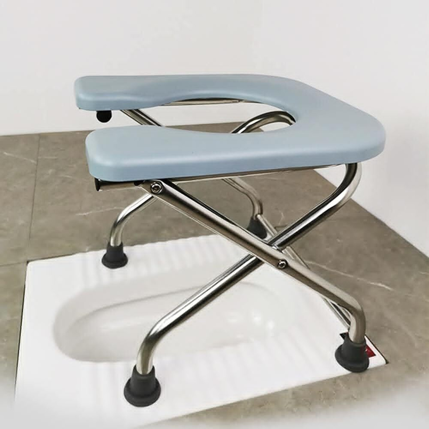 Image of BEDICIA Foldable Stainless Steel Shower Commode Chair with Pot Pregnant Women Commode Chair