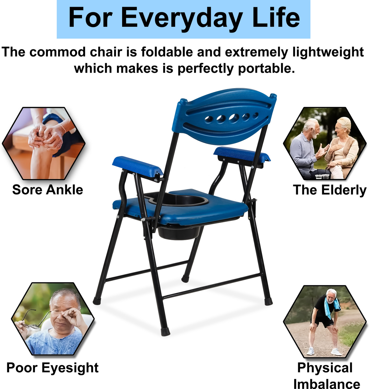 Image of BBSurgical Plastic Comfortable Commode Fixed Armrests, Backrest, Easy-Fold, Non-Slip Base Commode Chair