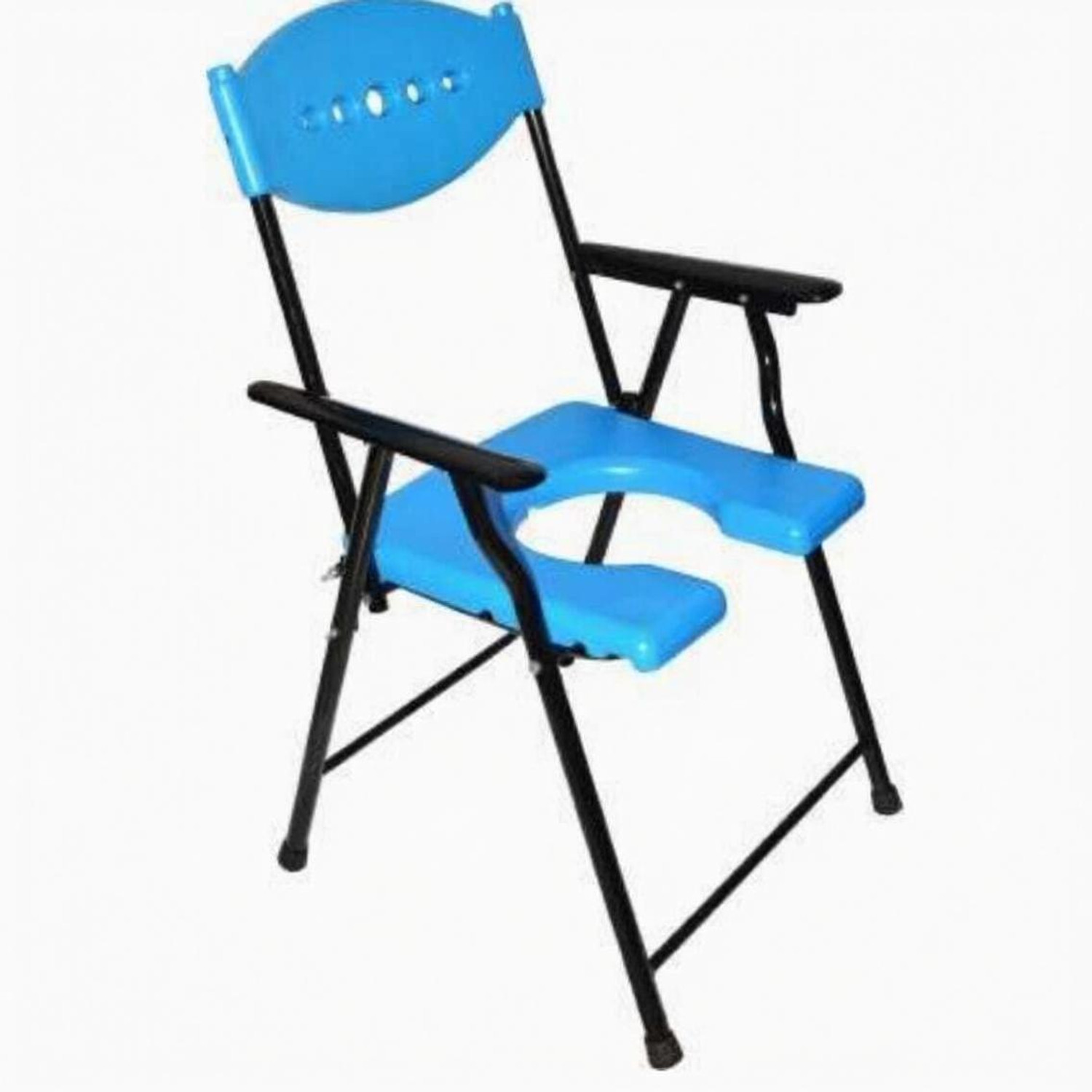 Image of cutfine Foldable Shower Commode Chair For Toilet,Comfortable For Elderly Pregnant Women Commode Chair (Blue, Black)