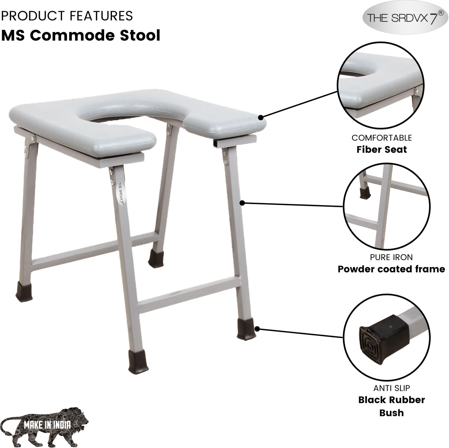 Image of THE SRDVX 7 Powder Coated Commode Stool Indian Toilet Commode Chair for Adults Commode Chair