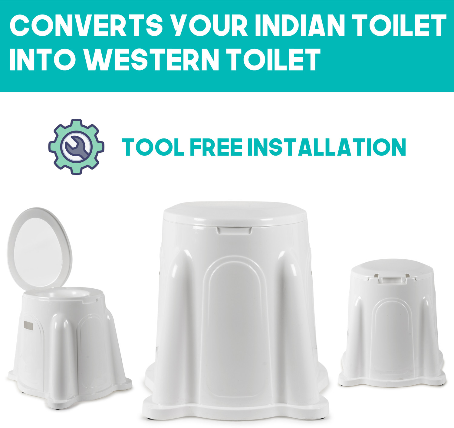 Image of TRM Heavy Duty Portable Indian Toilet to Western Convertor Toilet Commode Chair