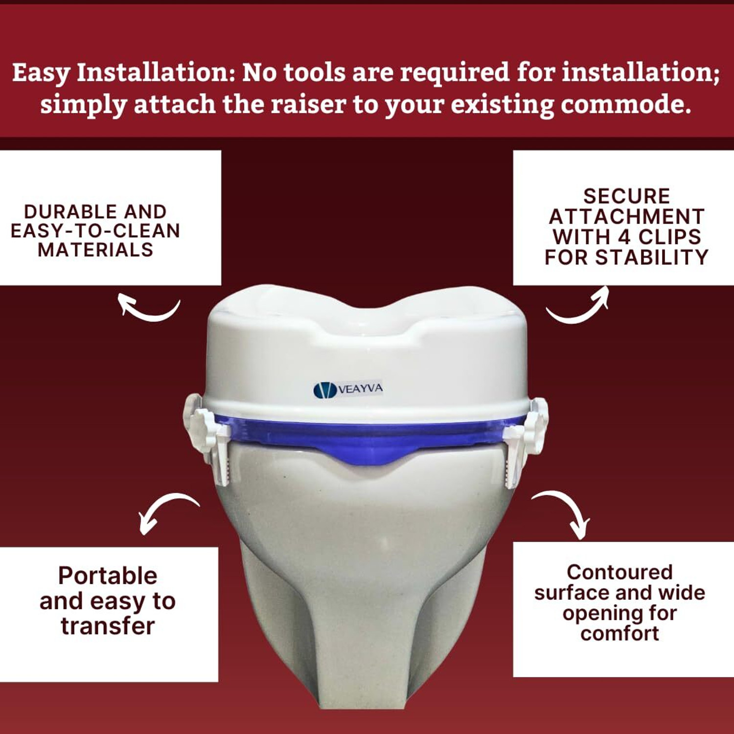 Image of veayva Raised Toilet Seat | Commode Seat Elevator | Commode Raiser 6 Inch Knee Patients Commode Chair