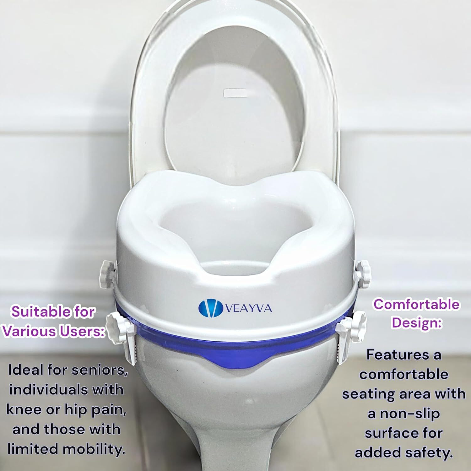 Image of veayva Raised Toilet Seat | Commode Seat Elevator | Commode Raiser 6 Inch Knee Patients Commode Chair